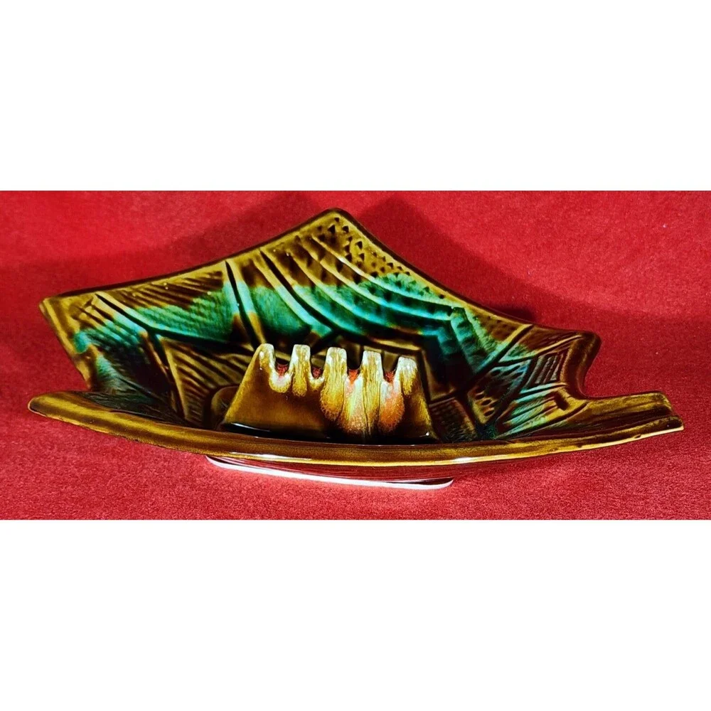Vtg California Pottery Mid Century Tobacianna Autumn Leaf Tones Brow